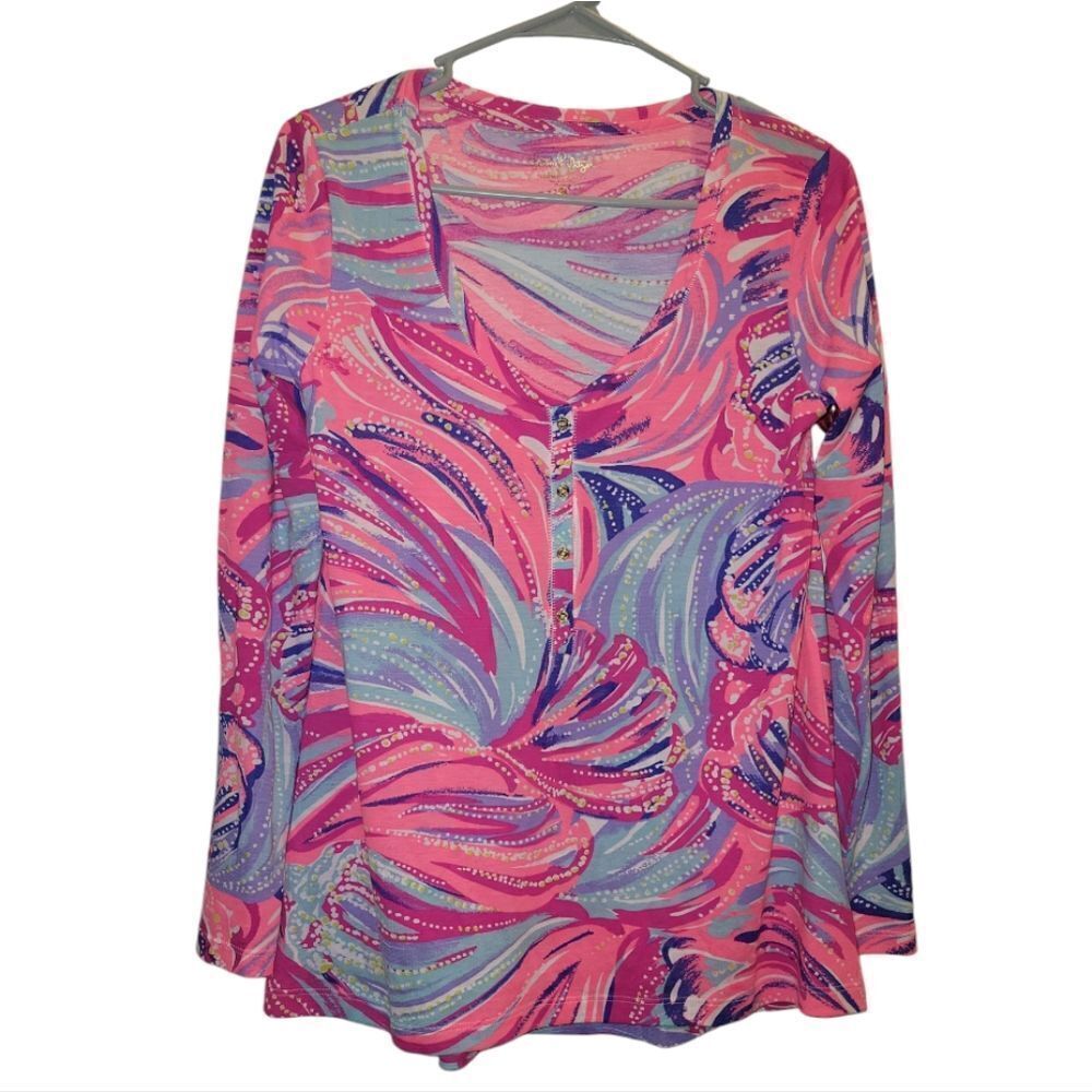 Lilly Pulitzer Sorella Long Sleeve Top Magenta Oh My Guava Small